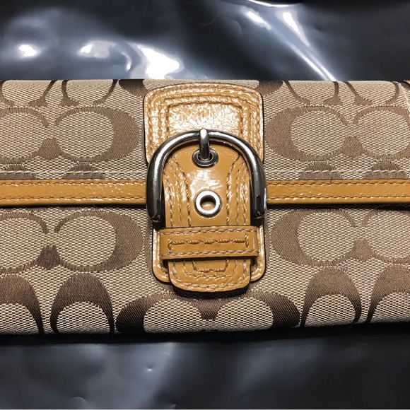 RARE Vintage authentic COACH Signature Wallet Tri Fold Tan / Brown Leather - Picture 1 of 11